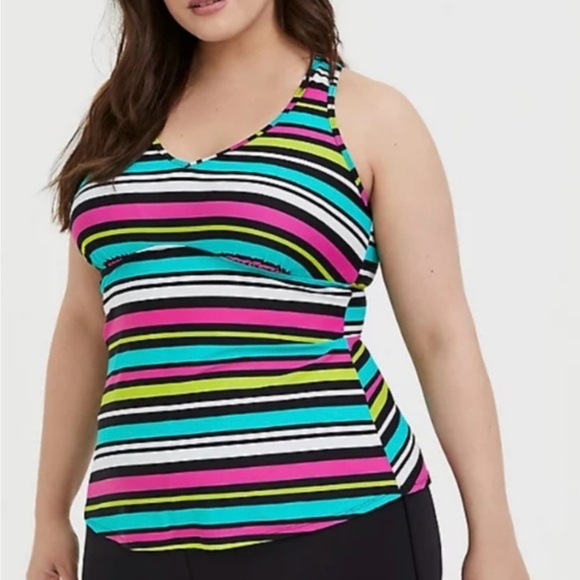 TORRID Wire-Free Racerback Tankini Multi Stripe Swim Top Size 2X - Picture 1 of 10